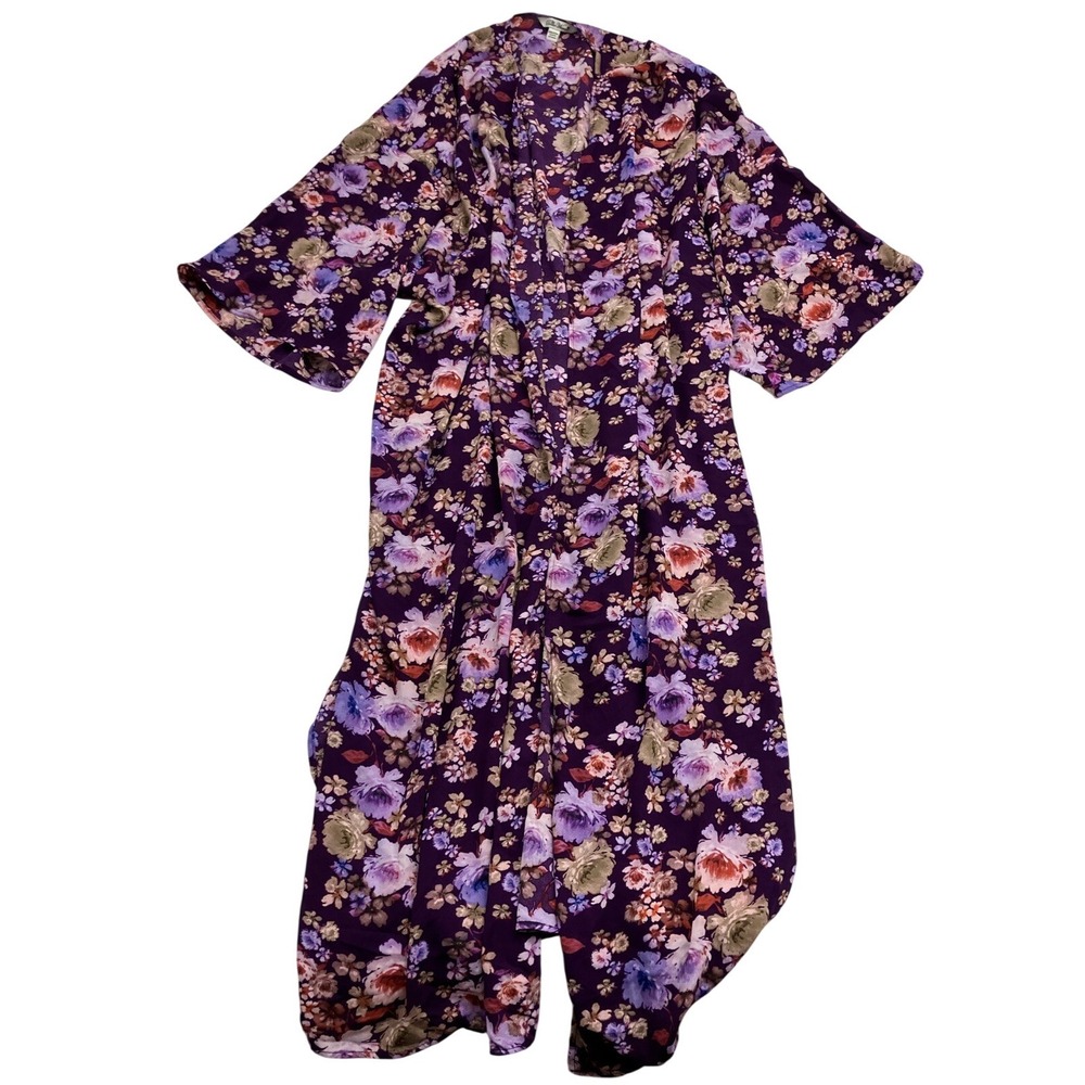 Pioneer Woman Floral Kimono Robe Women's L/XL Purple Boho Duster‎ Lightweight